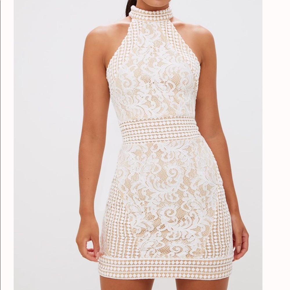 PrettyLittleThing Beige Lace Dress
